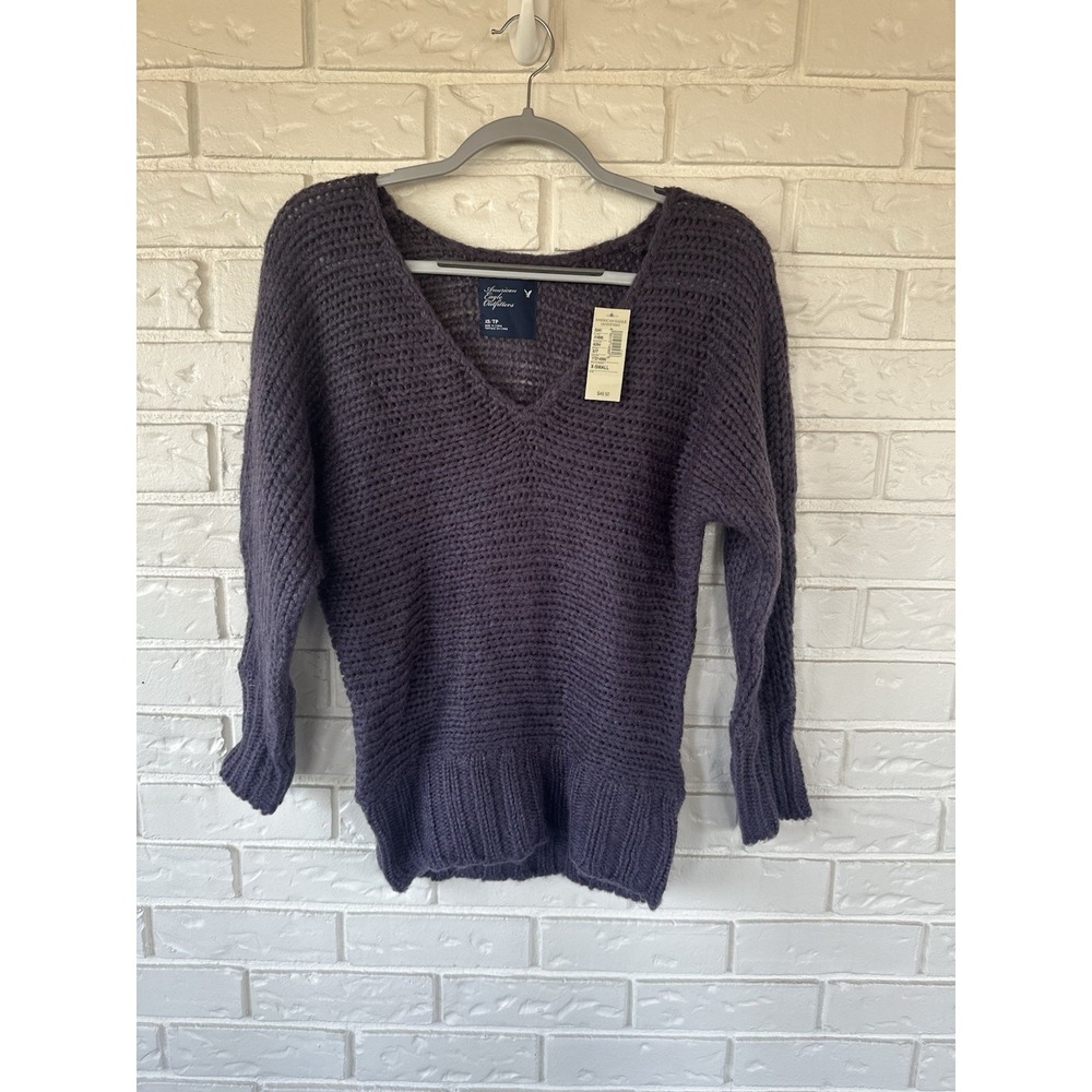 NWT American Eagle XS Purple Chunky Knit V Neck Sweater Soft‎ Cozy Slouchy